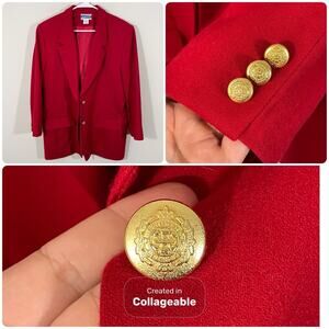 Vintage Pendleton Red Wool Blazer Women Size 16 Gold Button Jacket Made in USA